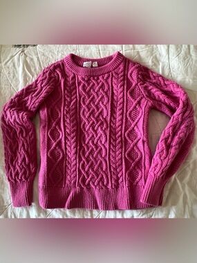 GAP Kids Cable-Knit Crewneck Sweater in Bright Pink